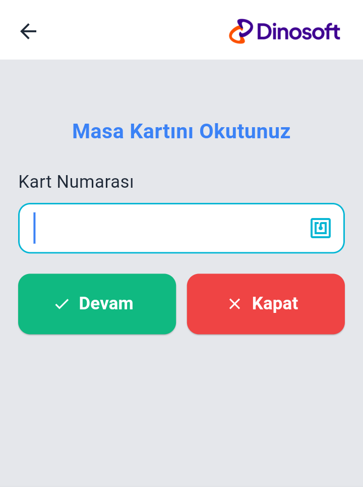 Kart okutma ekranı