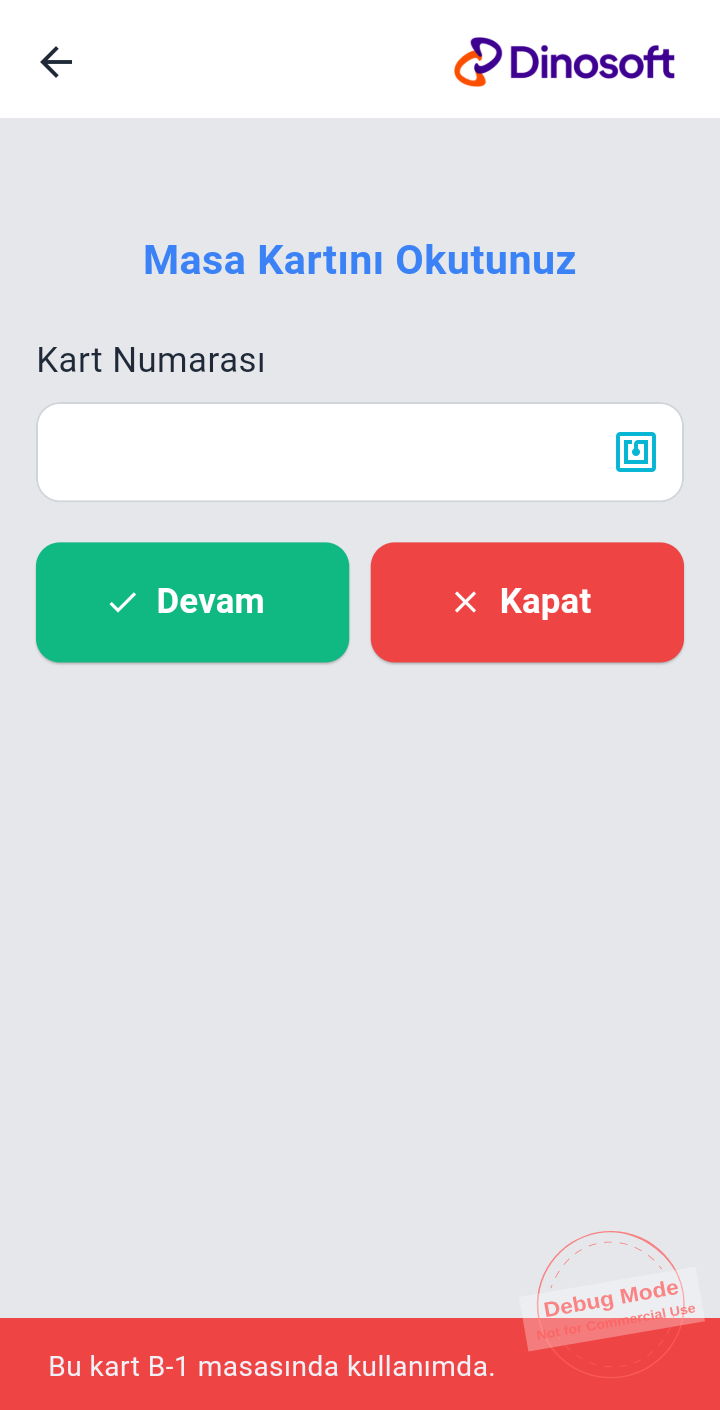Kart kullanımda uyarısı