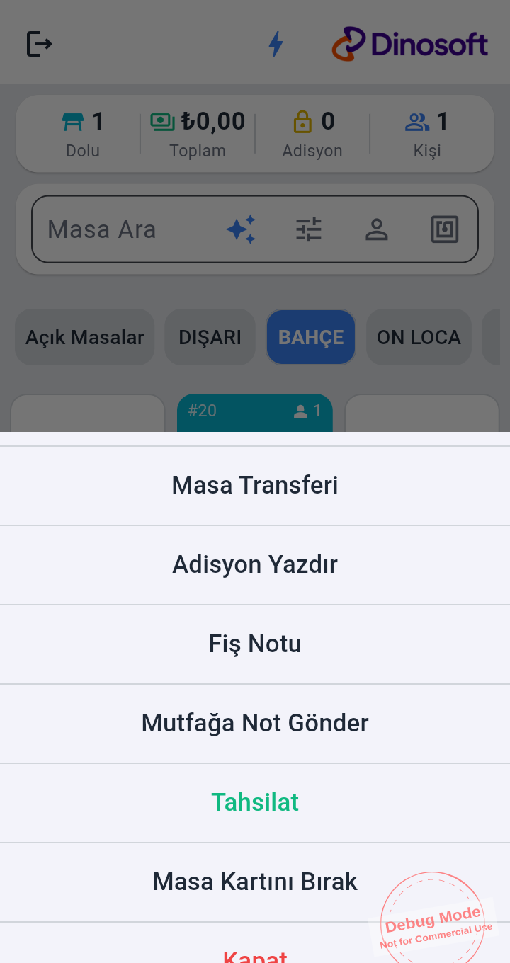 Masa İşlemleri